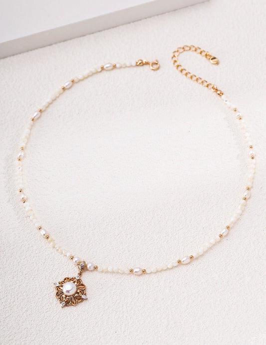 Victorian Rococo Pearl Crown Necklace | Vintage Baroque Pearl & Gold Plated Sterling Silver Jewelry | sweetsaga Jewelry Store