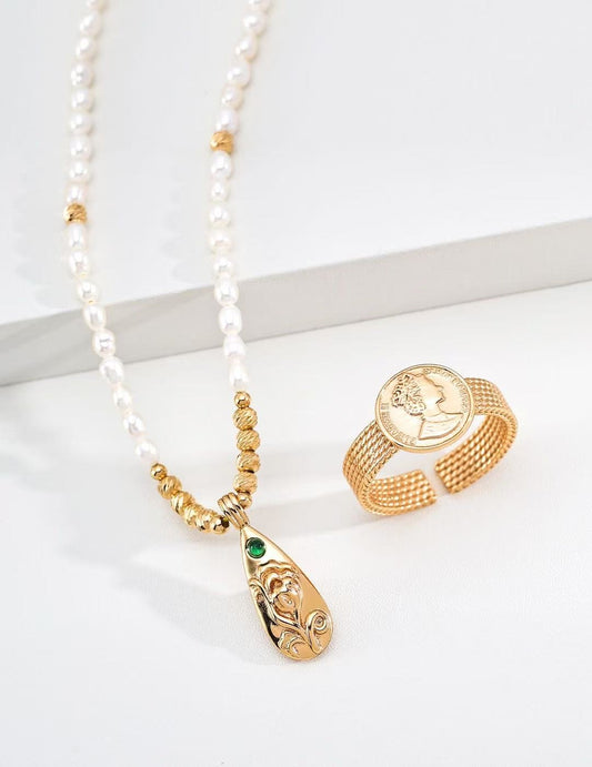 Vintage Gold S925 Silver Pearl Pendant NecklaceD0662-2 | Vintage Baroque Pearl & Gold Plated Sterling Silver Jewelry | sweetsaga Jewelry Store