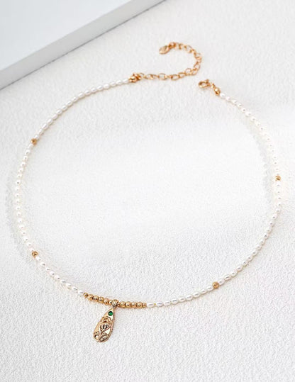 Vintage Gold S925 Silver Pearl Pendant NecklaceD0662-2 | Vintage Baroque Pearl & Gold Plated Sterling Silver Jewelry | sweetsaga Jewelry Store