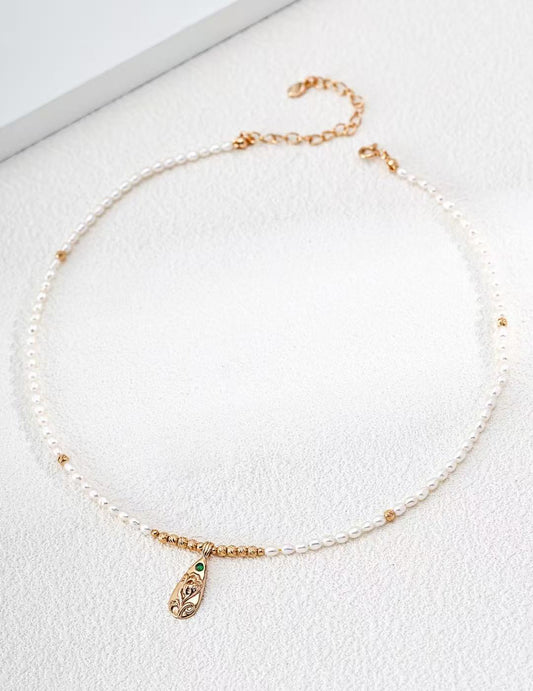 Vintage Gold S925 Silver Pearl Pendant NecklaceD0662-2 | Vintage Baroque Pearl & Gold Plated Sterling Silver Jewelry | sweetsaga Jewelry Store