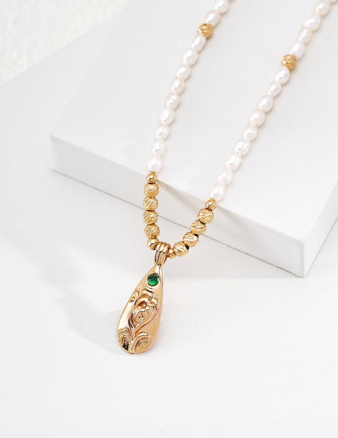 Vintage Gold S925 Silver Pearl Pendant NecklaceD0662-2 | Vintage Baroque Pearl & Gold Plated Sterling Silver Jewelry | sweetsaga Jewelry Store