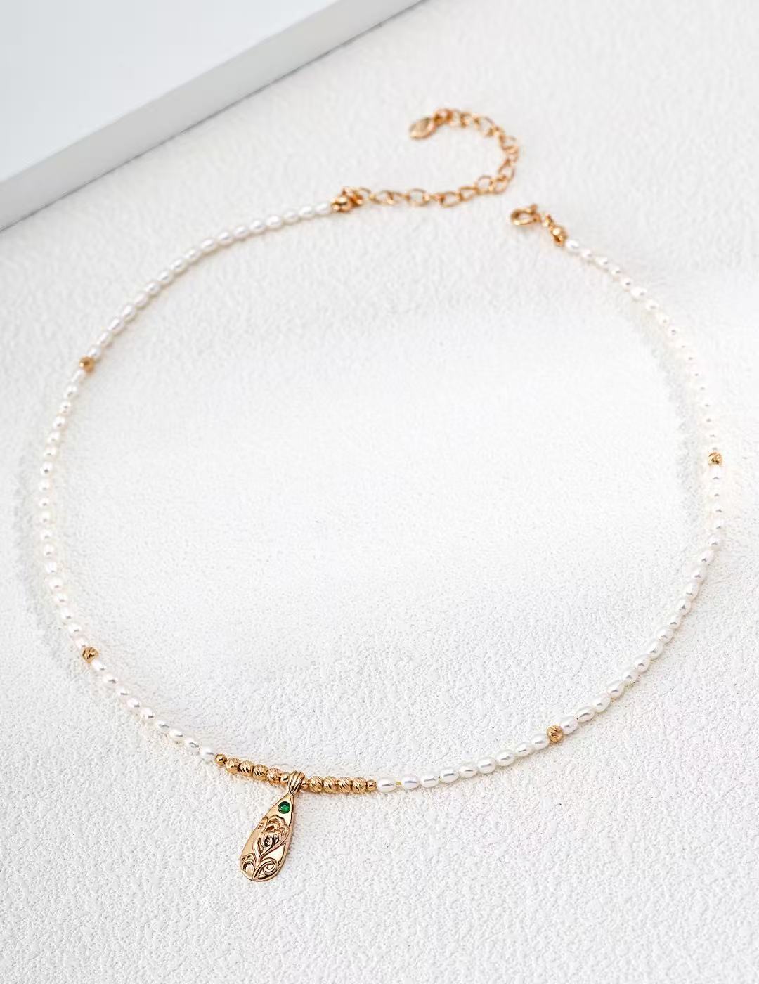 Vintage Gold S925 Silver Pearl Pendant NecklaceD0662-2 | Vintage Baroque Pearl & Gold Plated Sterling Silver Jewelry | sweetsaga Jewelry Store