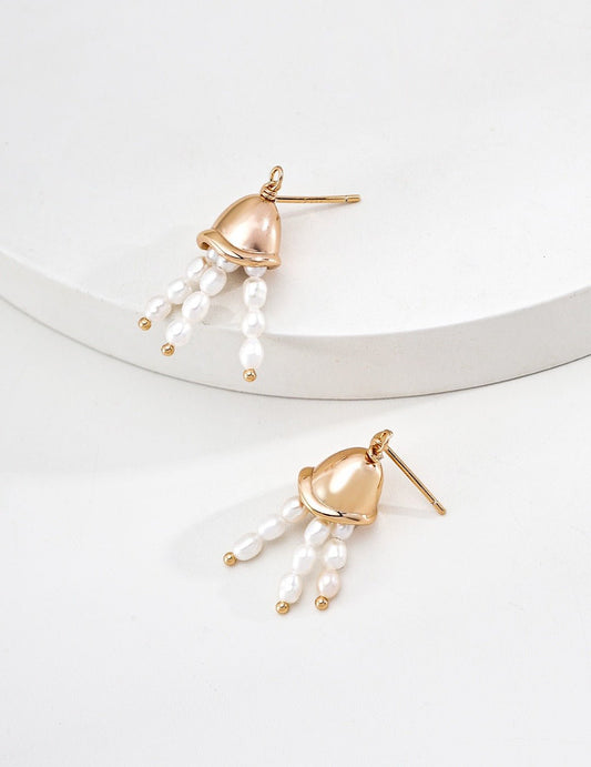 Whispering Wind · Pearl Earrings | S925 Silver · Natural Pearl · Vintage Gold & Platinum | Vintage Baroque Pearl & Gold Plated Sterling Silver Jewelry | sweetsaga Jewelry Store