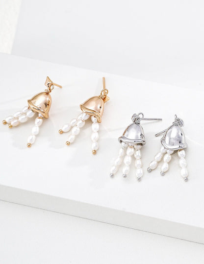 Whispering Wind · Pearl Earrings | S925 Silver · Natural Pearl · Vintage Gold & Platinum | Vintage Baroque Pearl & Gold Plated Sterling Silver Jewelry | sweetsaga Jewelry Store